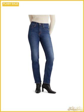 High Rise Straight Jeans Denim Stretch Slim Fit